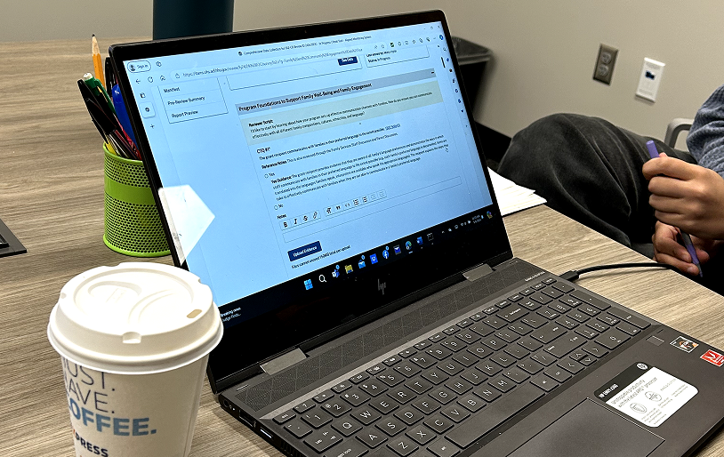 A Head Start grant application open on a laptop during a shadowing session